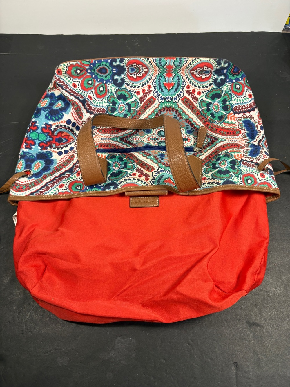 Croft & Barrow Bohemian Paisley Canvas Tote/Shoulder Bag with faux Leather Trim - Picture 7 of 16